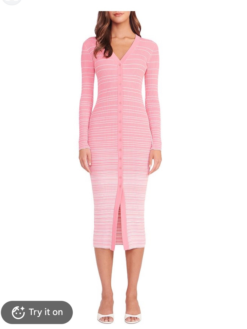 Staud Pink Button-Front Ribbed Midi Bodycon Dress